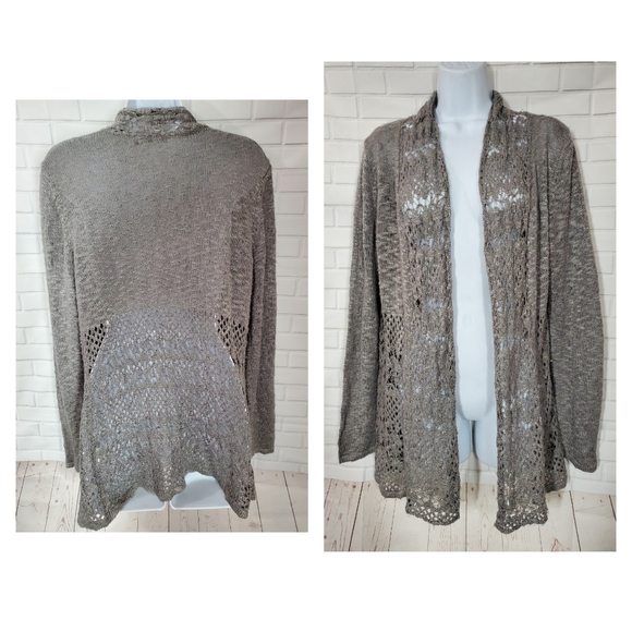 Belldini Gray Crochet Knit Long Sleeve Open Cardigan Sweater - Picture 1 of 14